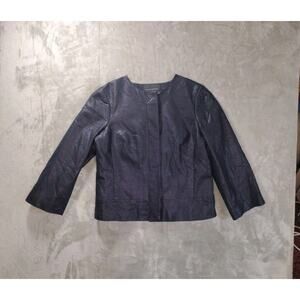 Banana Republic Blazer Womens 12 Collarless Peplum Navy Snap Closure 3/4 Sleeve